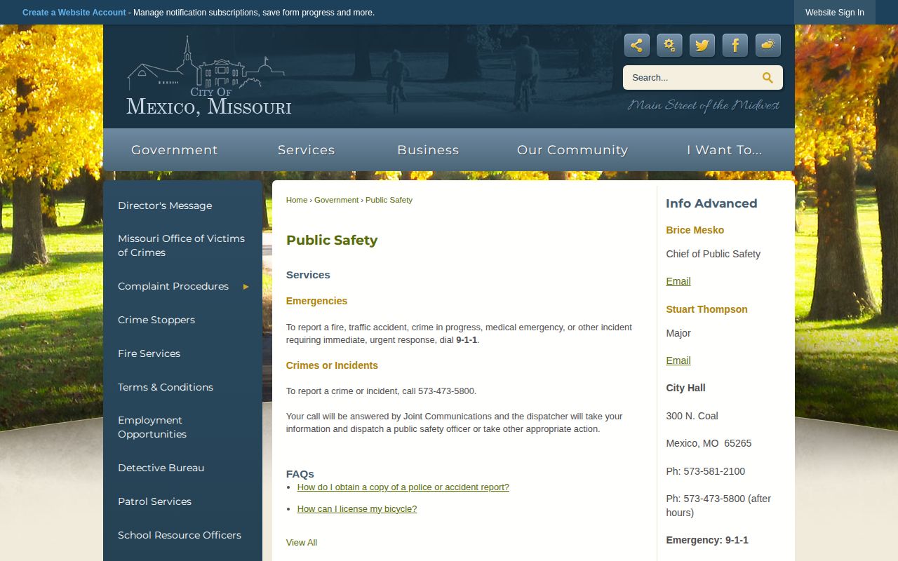 Mexico Public Safety page for Mexico arrest and booking record contacts