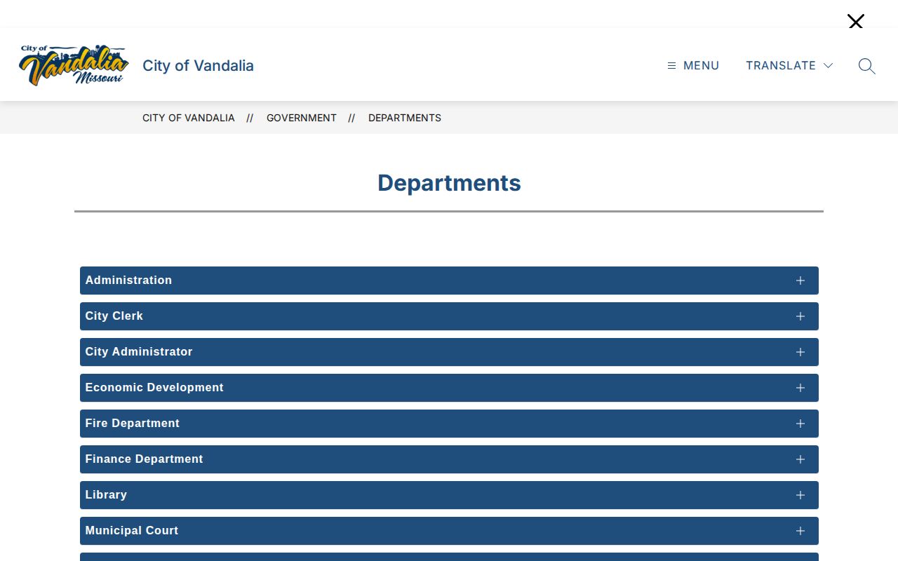 Vandalia departments page for Vandalia arrest record contacts
